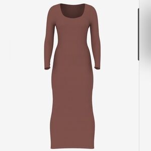 VICTORIA SECRET SLEEK SOFT RIBBED Brown Long Sleeve Dress